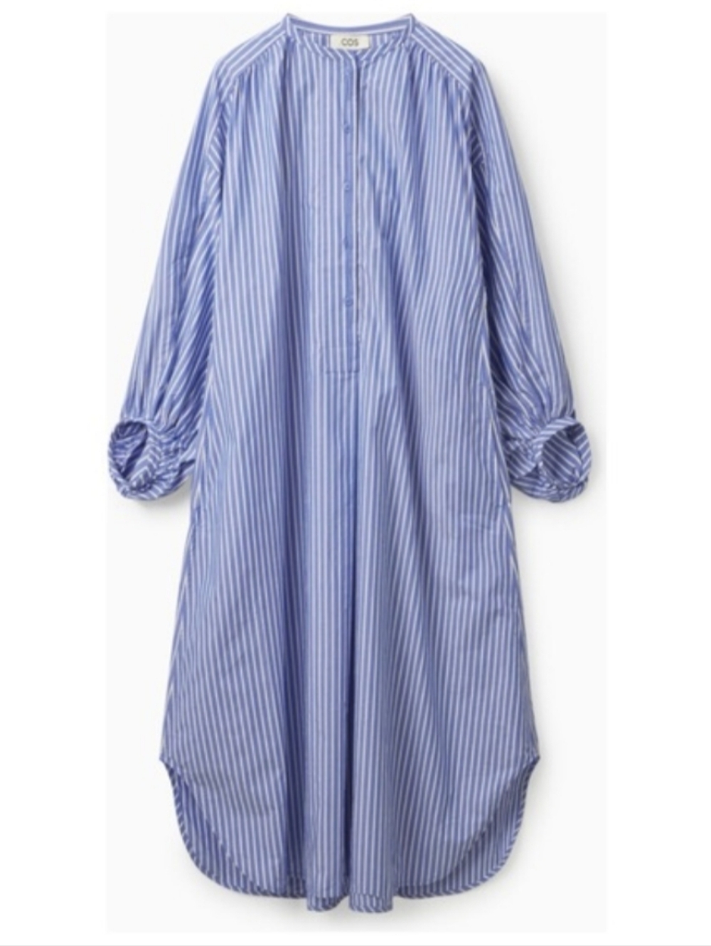 COS Voluminous 100% Cotton Poplin Dress In Blue White Striped Size 2